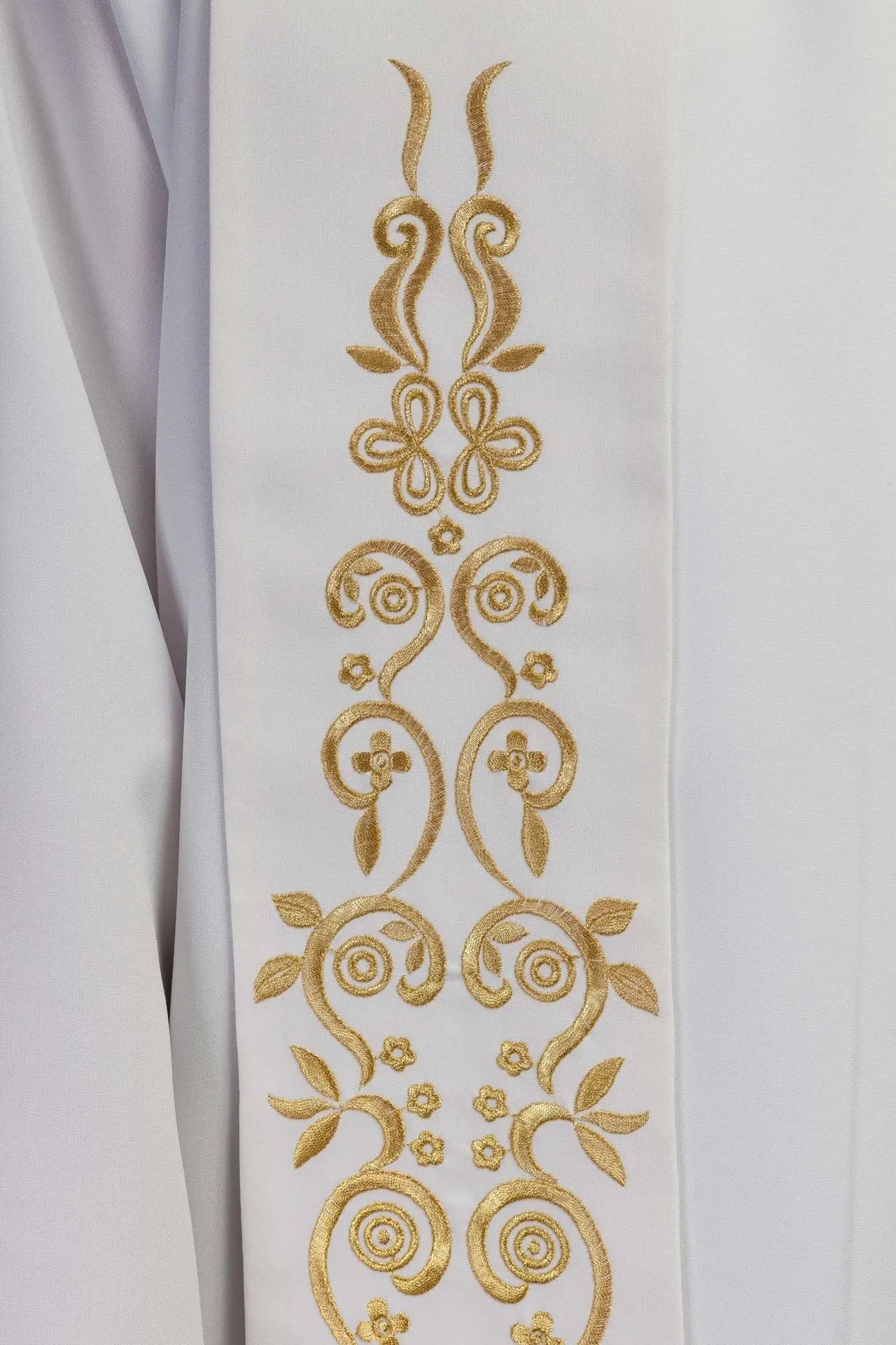 Stuła kapłańska biała haftowany motyw maryjny z koroną