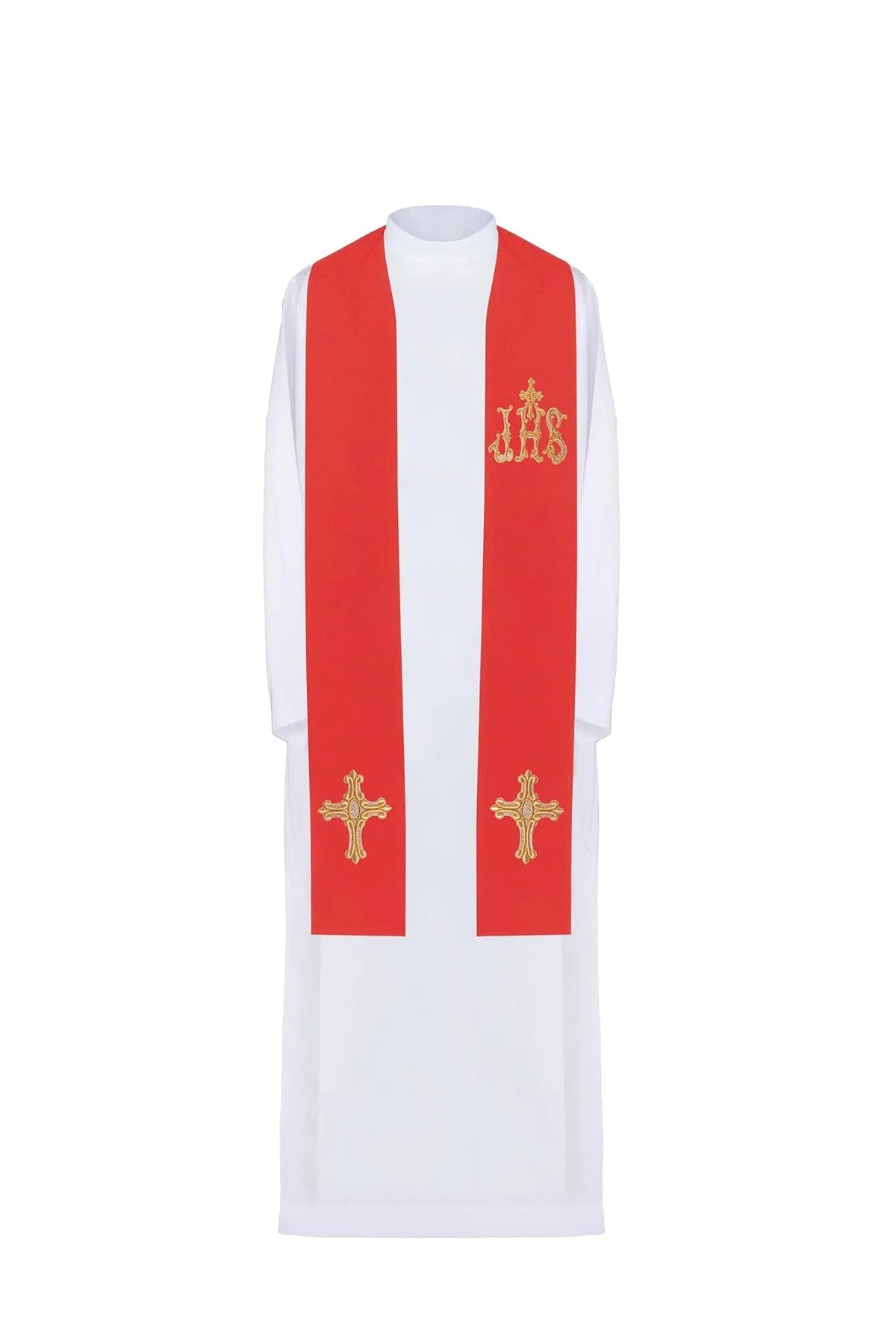 Priest's stole red embroidered Cross and IHS