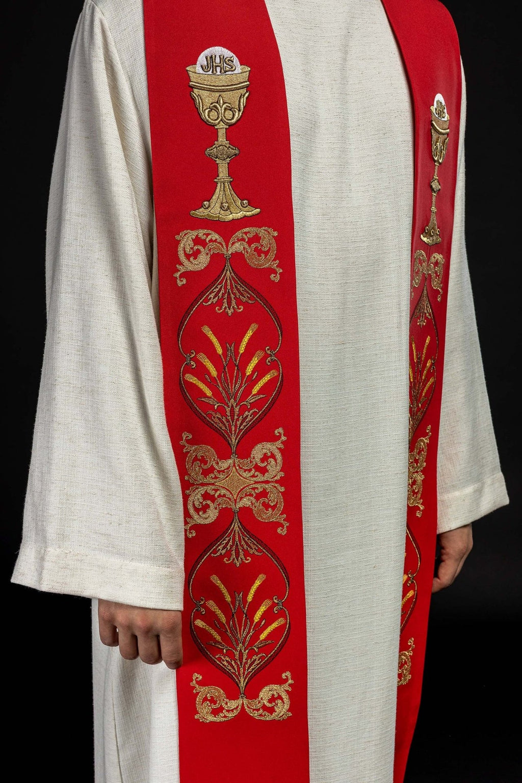 Stuła kapłańska czerwona kielich IHS