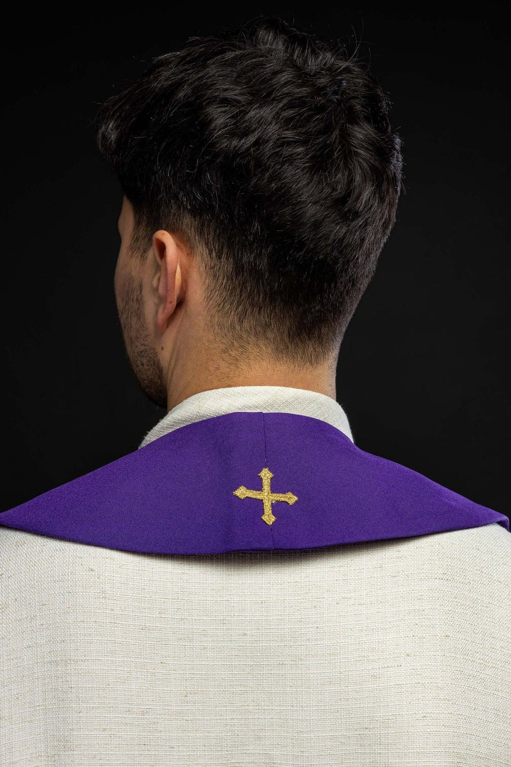 Stuła kapłańska fioletowa haftowana krzyż i IHS