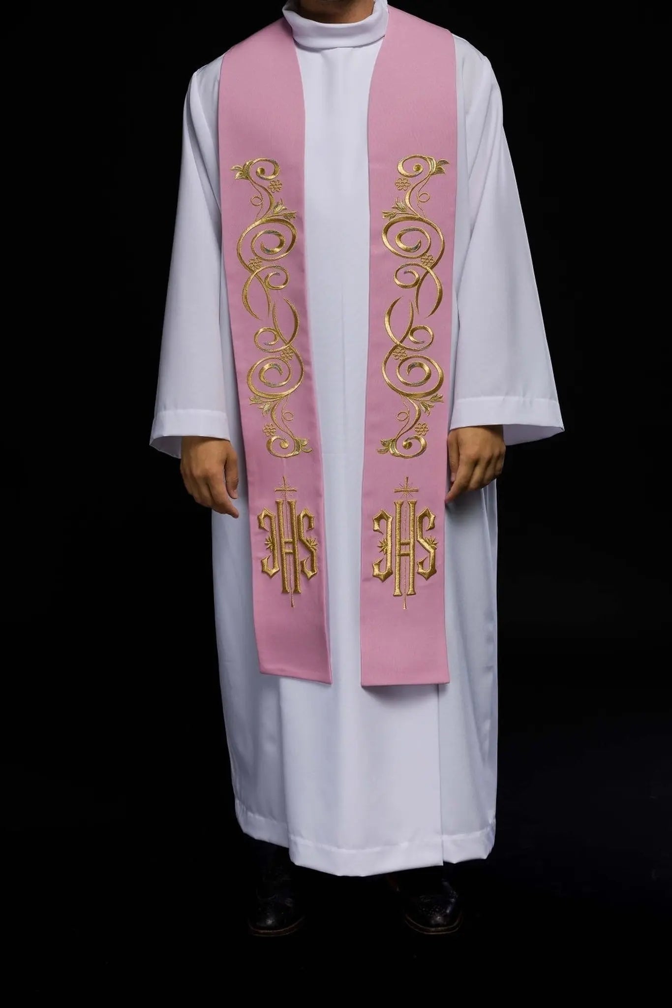 Haftowana stuła kapłańska IHS Pink