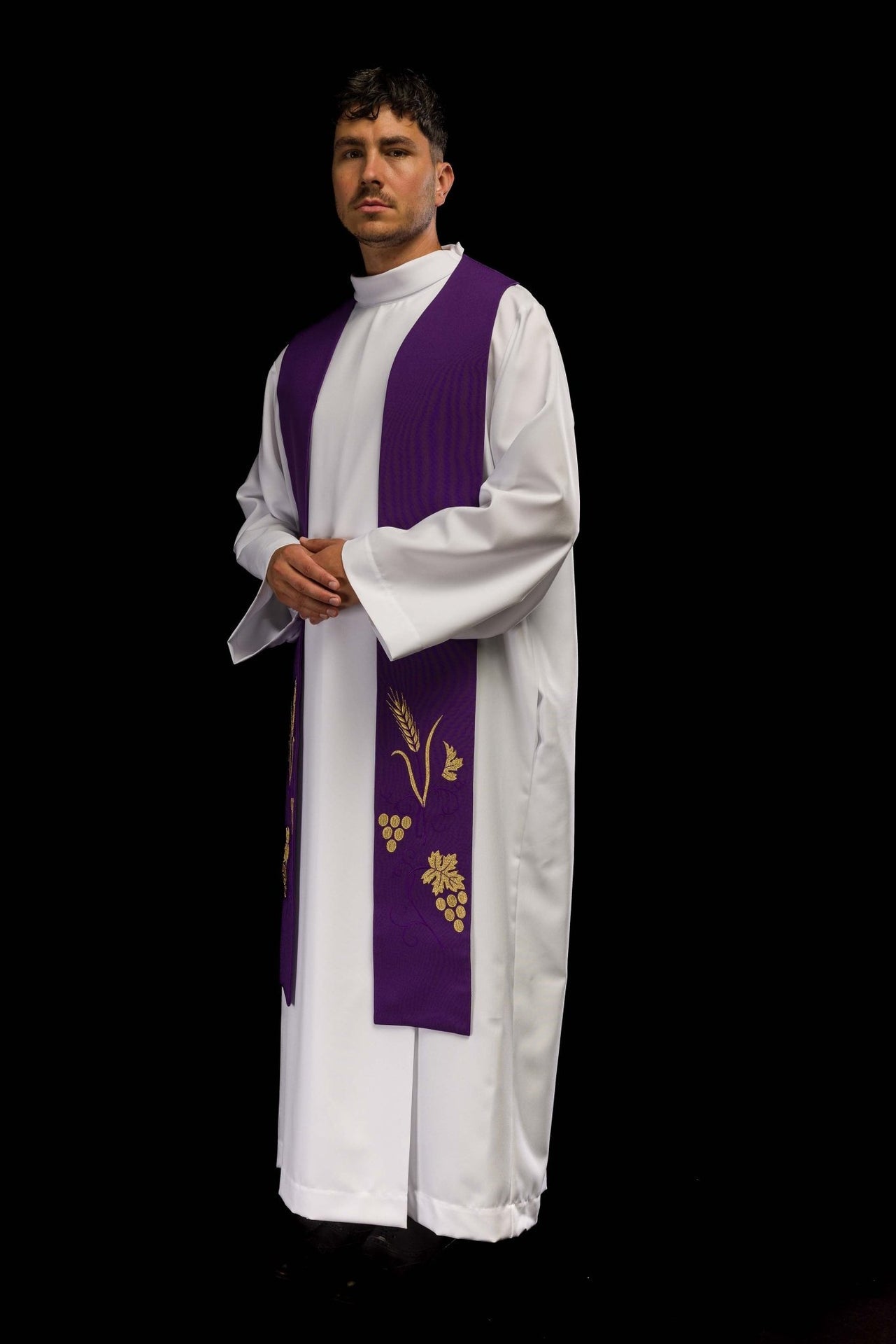 Stuła kapłańska haftowana winogrona i kłosy w kolorze fioletowym