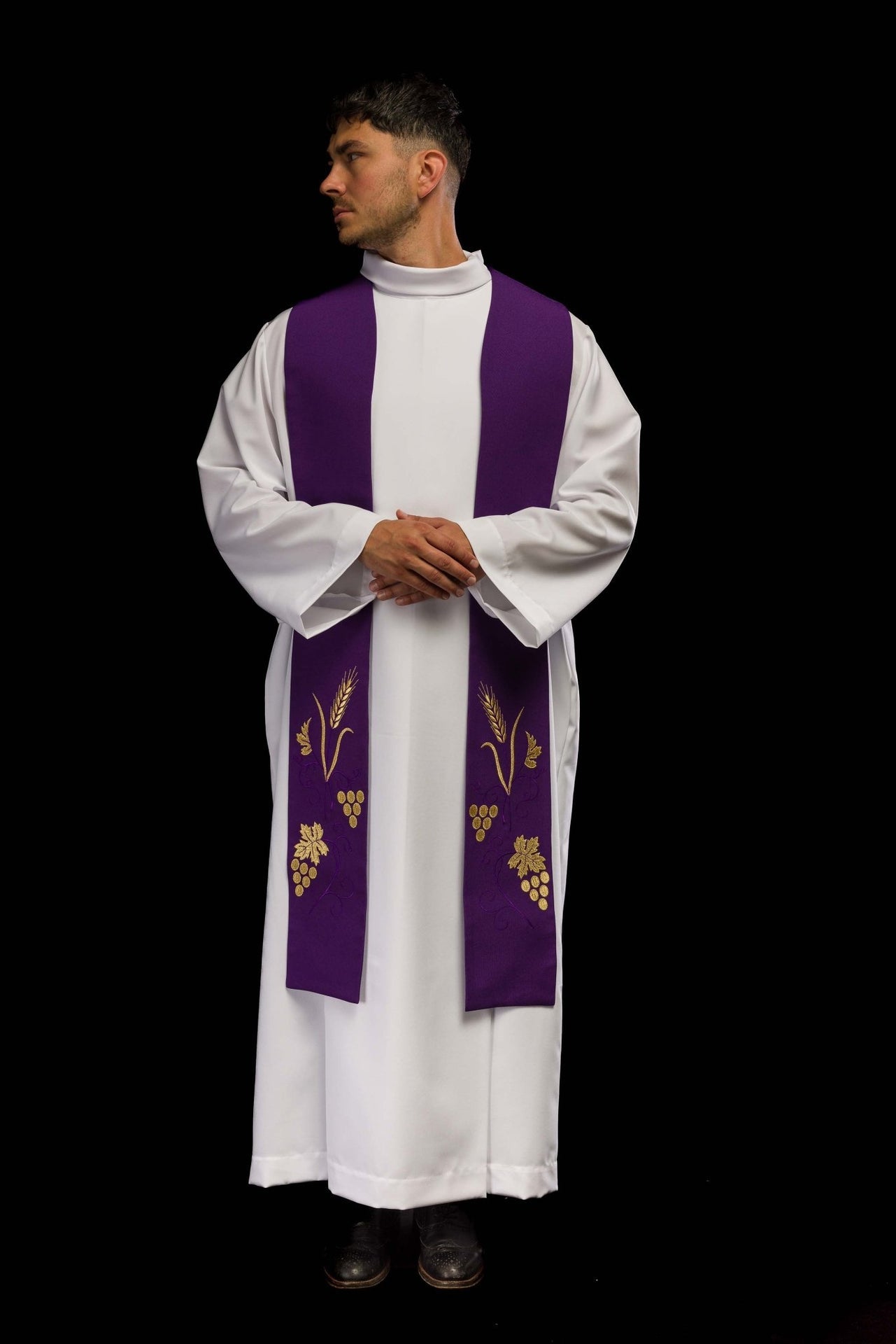 Stuła kapłańska haftowana winogrona i kłosy w kolorze fioletowym