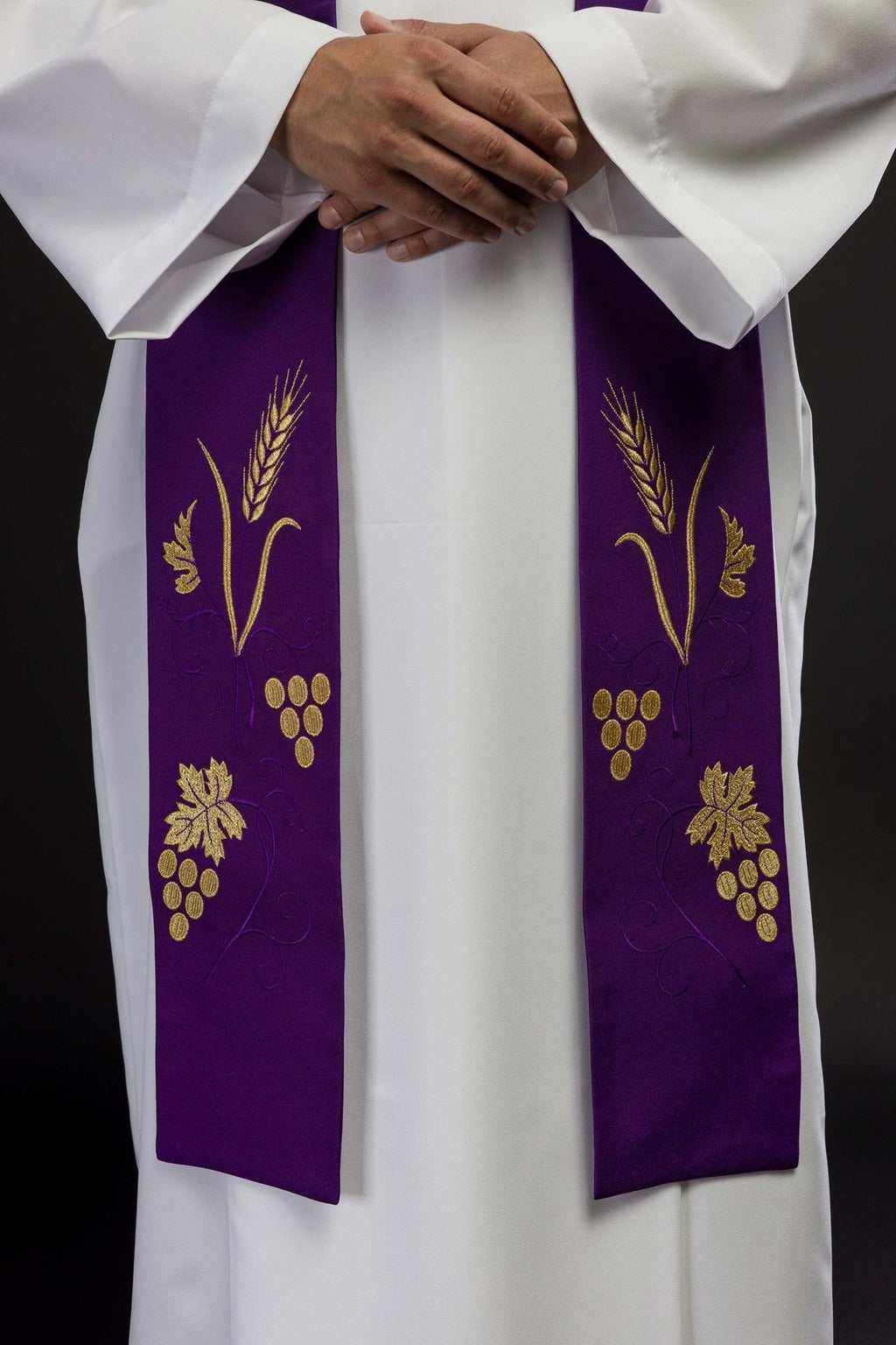 Stuła kapłańska haftowana winogrona i kłosy w kolorze fioletowym
