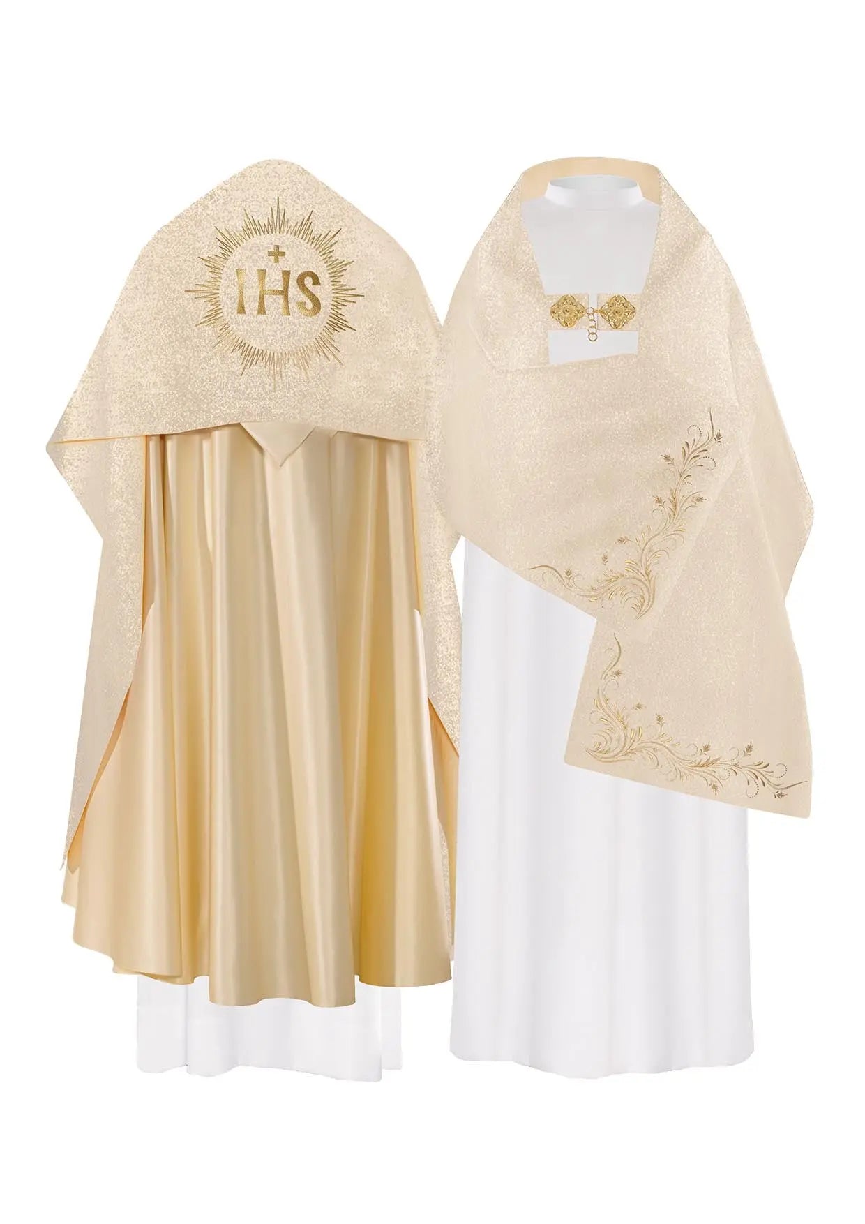 Haftowany welon liturgiczny z motywem IHS w kolorze złotym