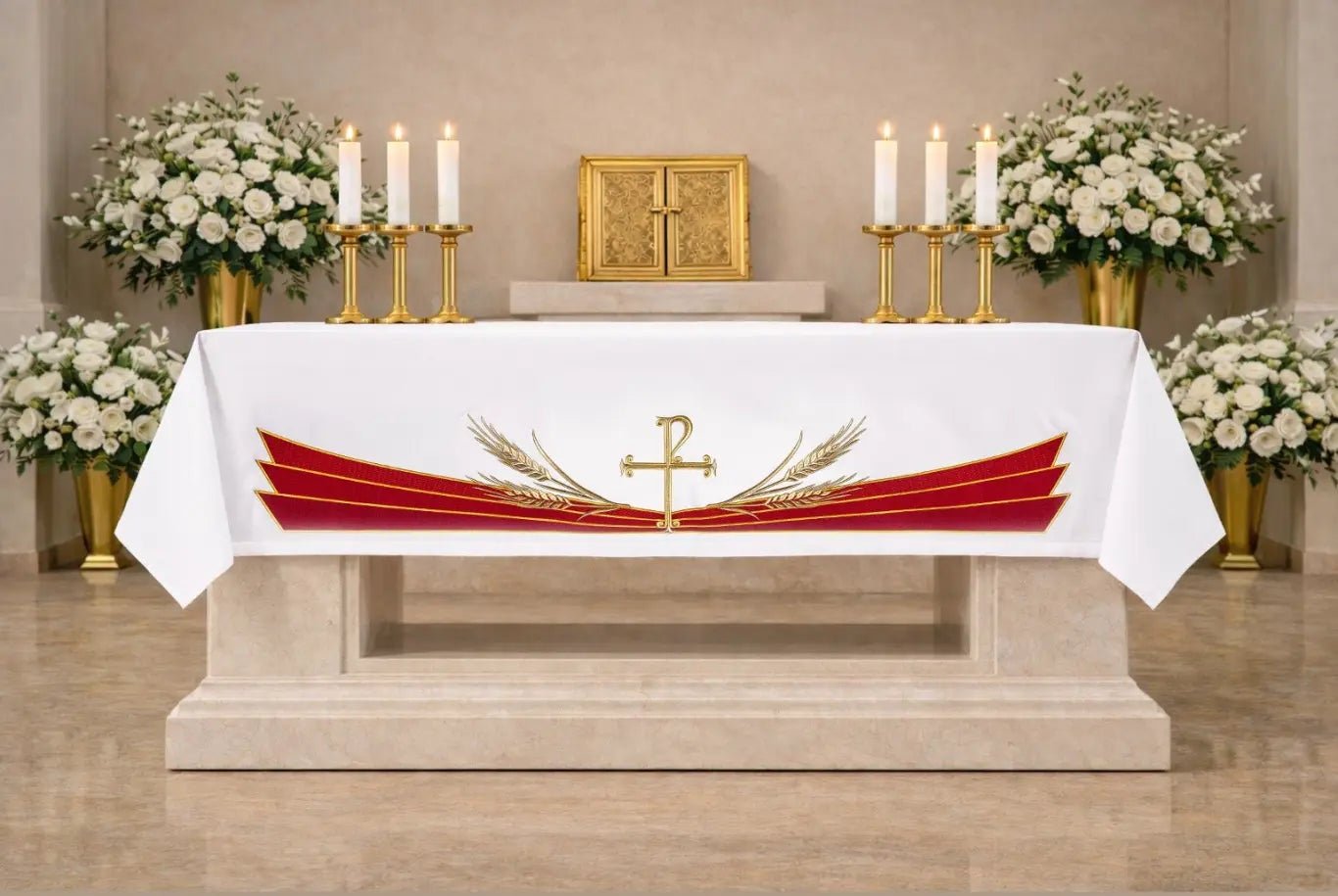 White Altar Cloth with PAX Embroidery - HAFTINA ATELIER