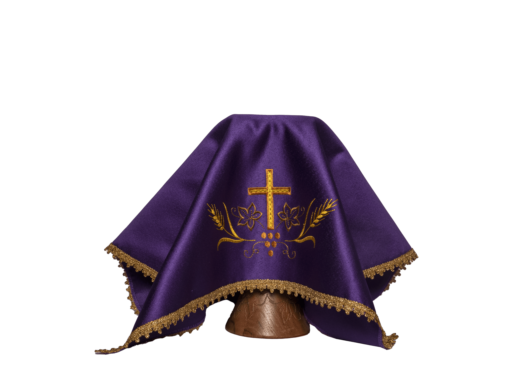 Zestaw czterech sztuk welonów na kielich ze złotym haftem krzyża