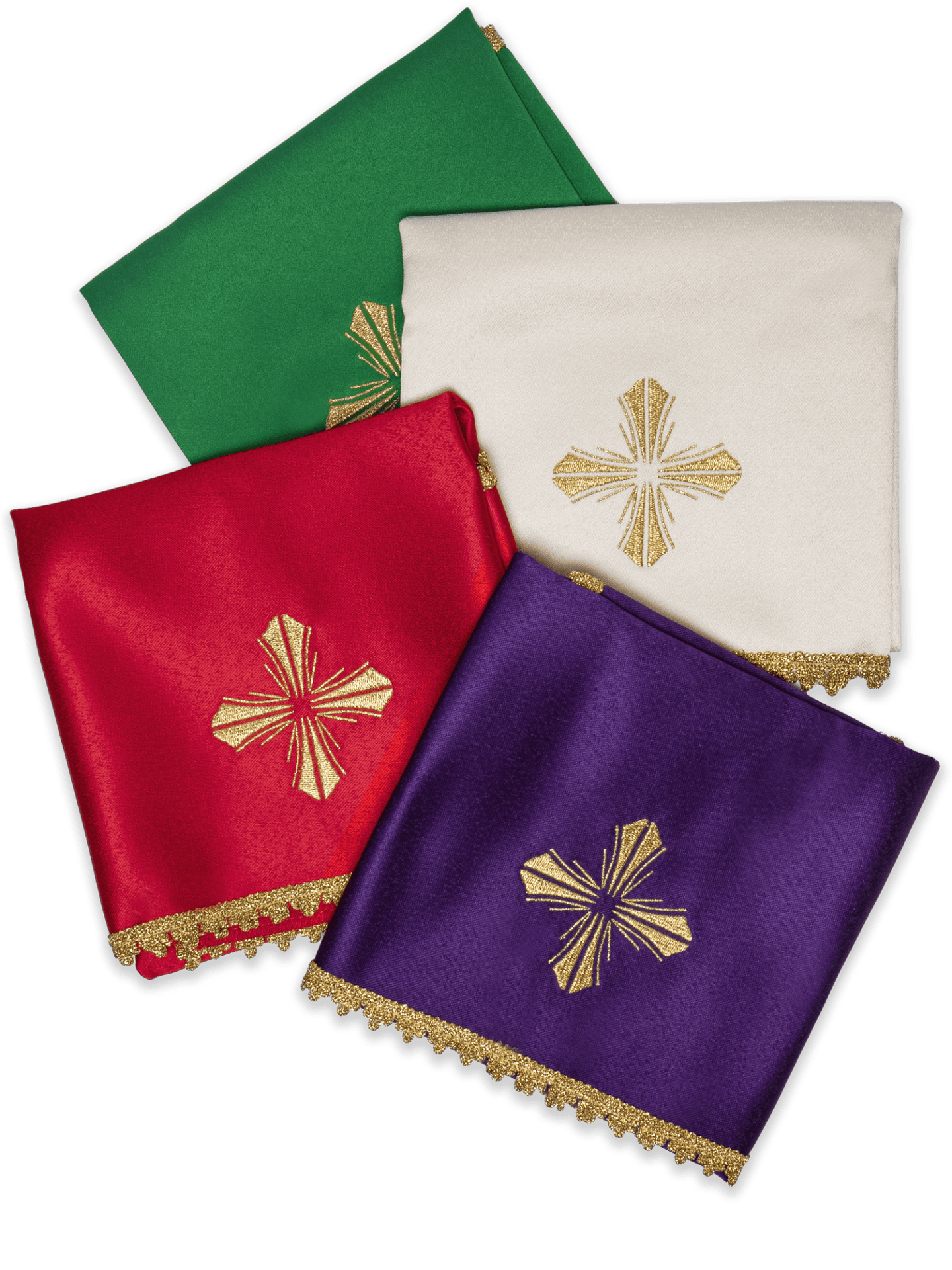 Zestaw czterech welonów na kielich z haftowanym krzyżem