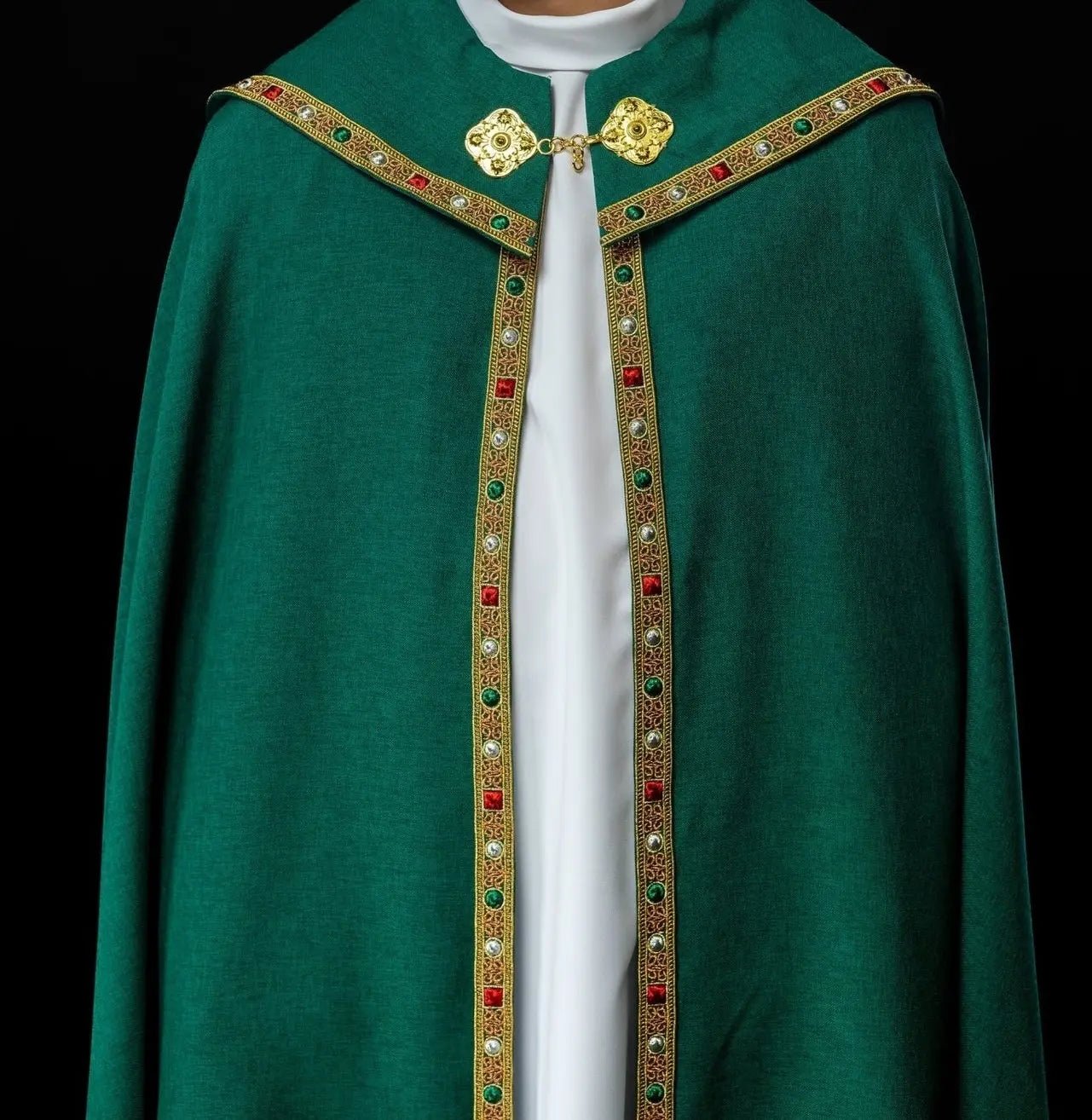 Zielona liturgiczna kapa z złotym IHS