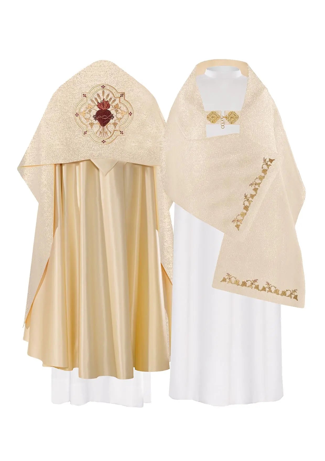 Złoty haftowany welon liturgiczny Serce Jezusa